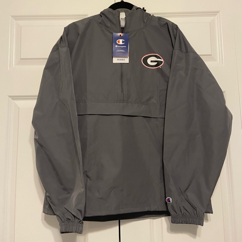 UGA, Half Zip Champion brand windbreaker with UGA Bulldogs logo on the back